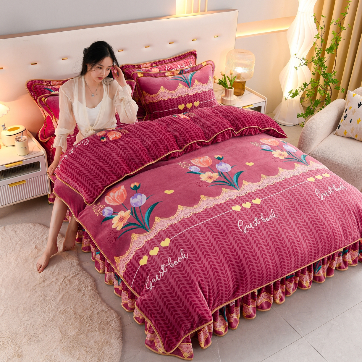 91家纺网 家纺一手货源 找家纺 贝诗梦 2025新款牛奶绒金貂绒法莱绒单被套 郁金香