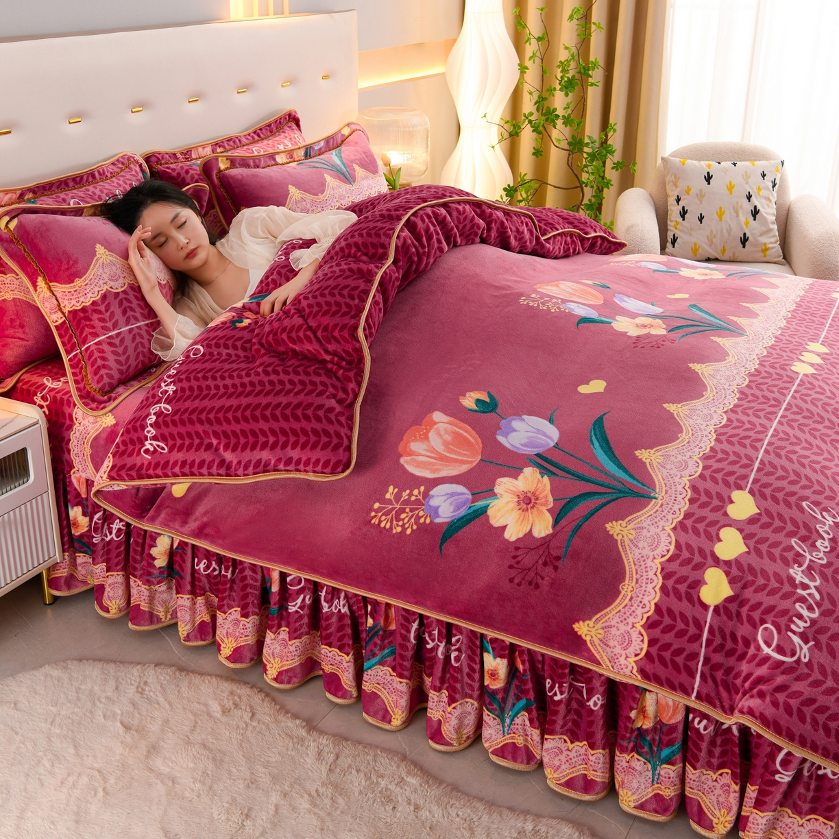 91家纺网 家纺一手货源 找家纺 贝诗梦 2025新款牛奶绒金貂绒法莱绒单被套 郁金香