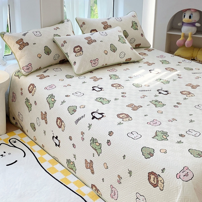 91家纺网 家纺一手货源 找家纺 羽爱家纺 2025新款A类双面印花全棉水洗床盖套件-三件套 森林派对-