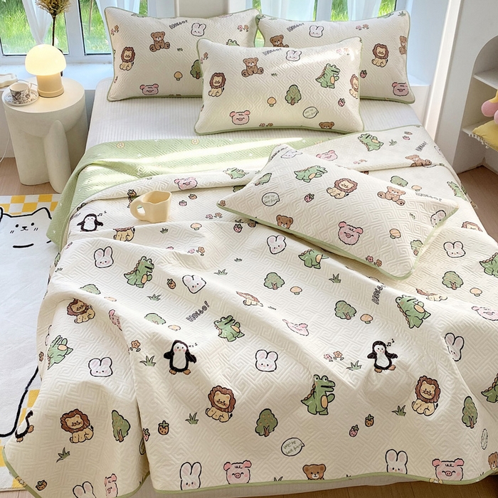 91家纺网 家纺一手货源 找家纺 羽爱家纺 2025新款A类双面印花全棉水洗床盖套件-三件套 森林派对-