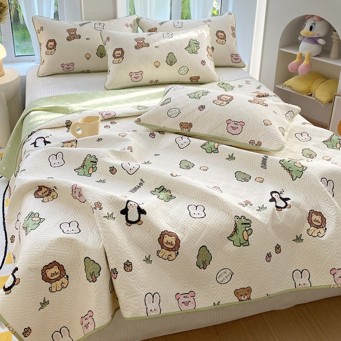 91家纺网 家纺一手货源 找家纺 羽爱家纺 2025新款A类双面印花全棉水洗床盖套件-三件套 森林派对-