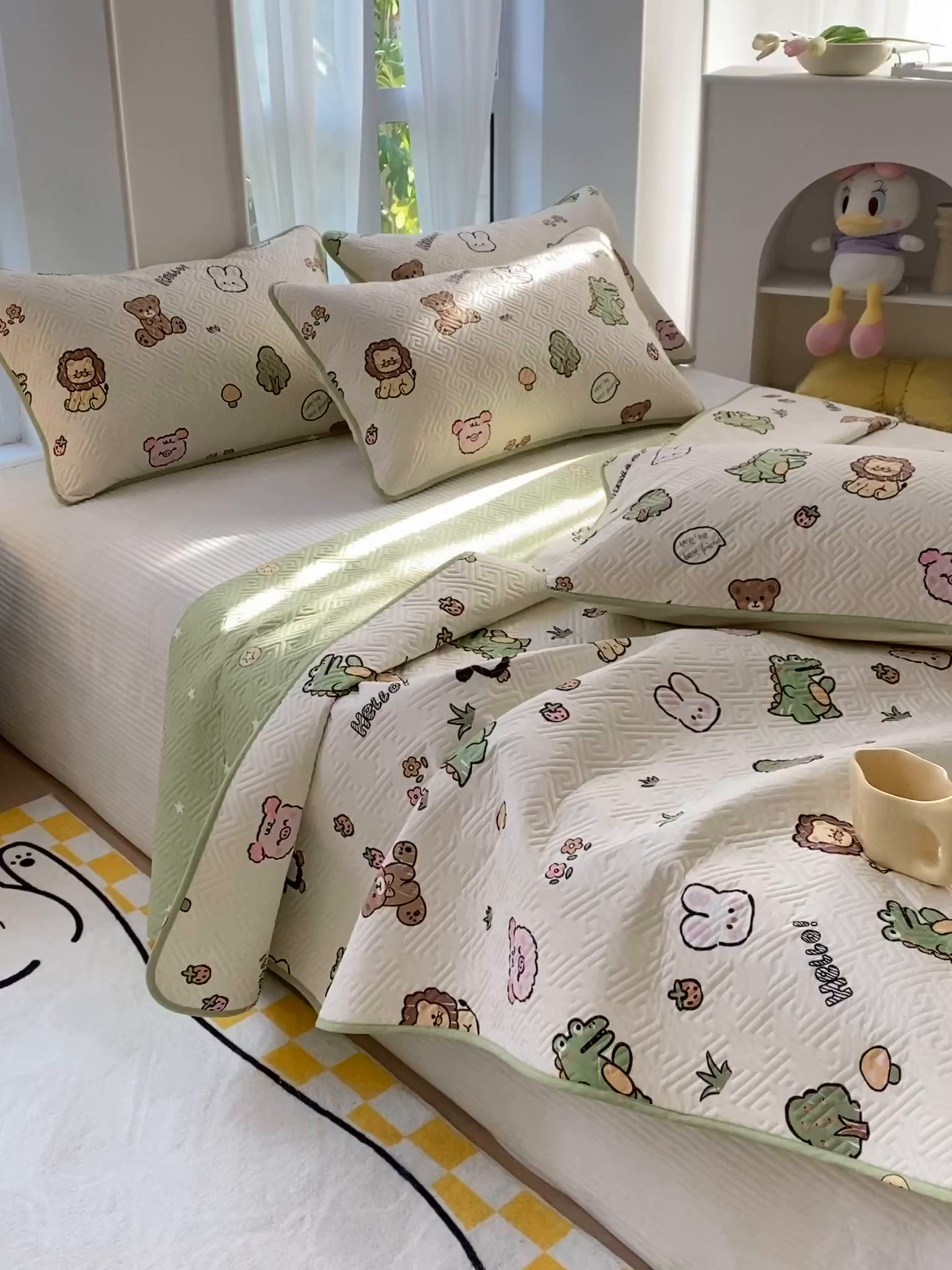 91家纺网 家纺一手货源 找家纺 羽爱家纺 2025新款A类双面印花全棉水洗床盖套件-三件套 森林派对-