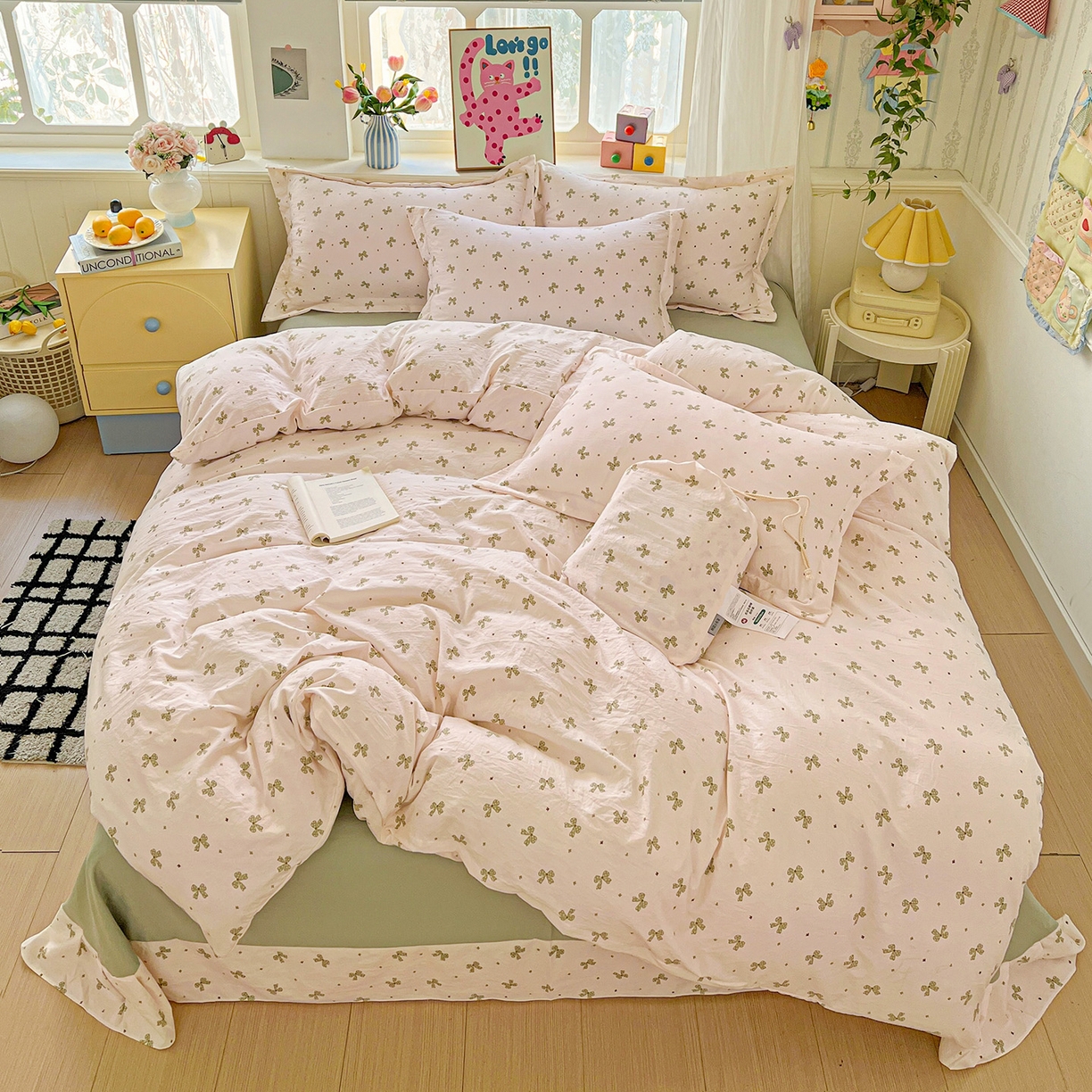 梦莱斯 2025新款韩国小布袋古法云感棉四件套 情人节绿