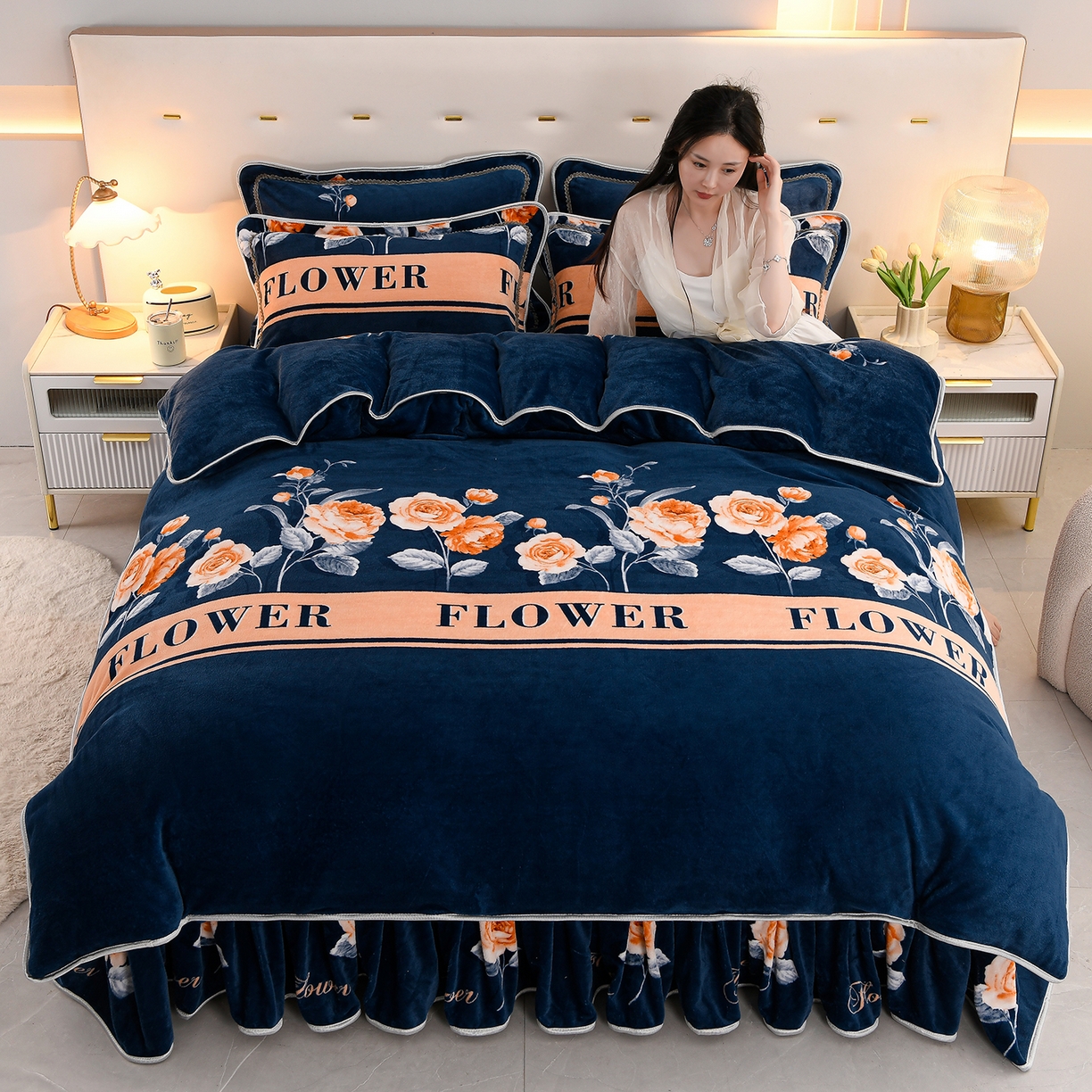 91家纺网 家纺一手货源 找家纺 贝诗梦 2025新款牛奶绒金貂绒法莱绒单被套 月光玫瑰