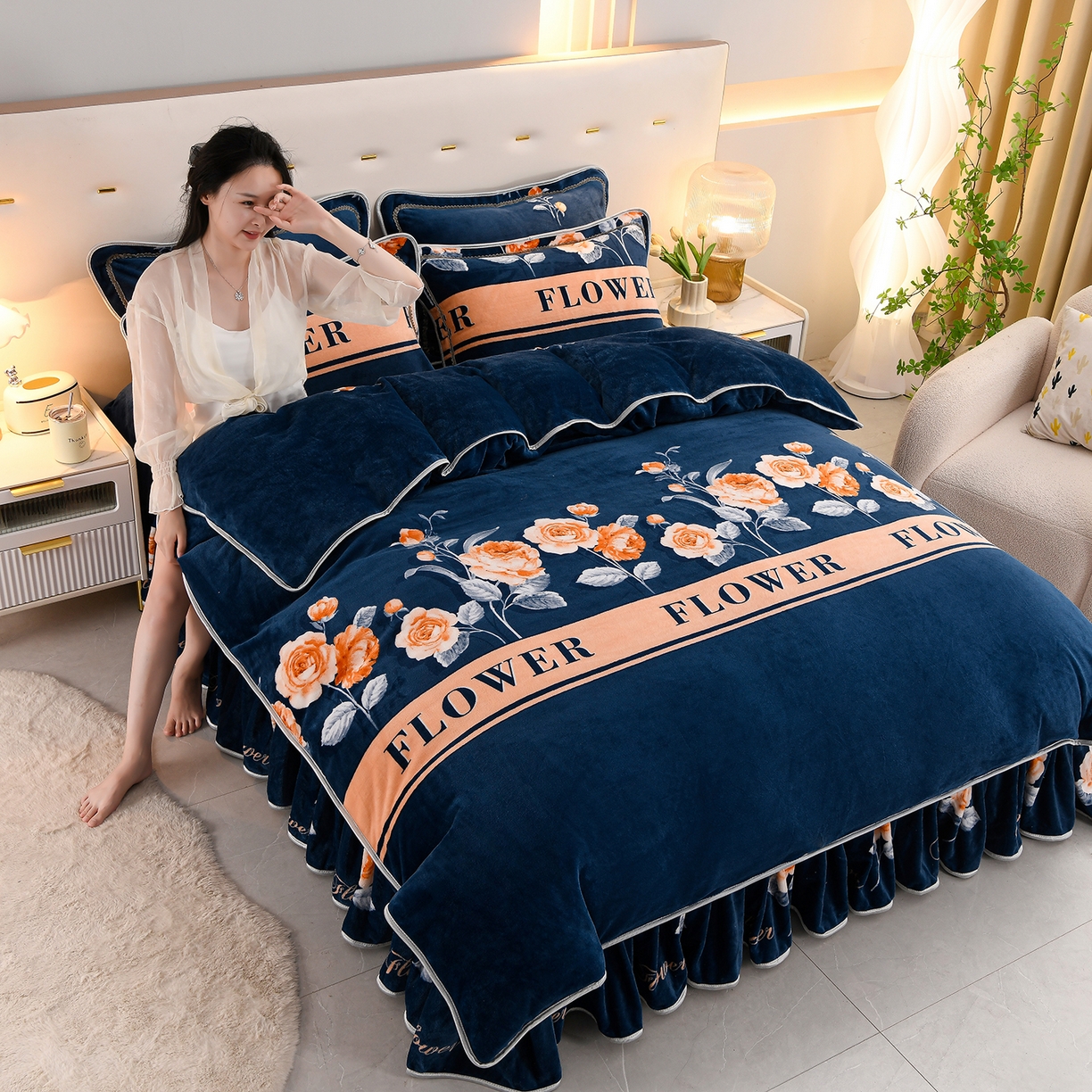 91家纺网 家纺一手货源 找家纺 贝诗梦 2025新款牛奶绒金貂绒法莱绒单被套 月光玫瑰