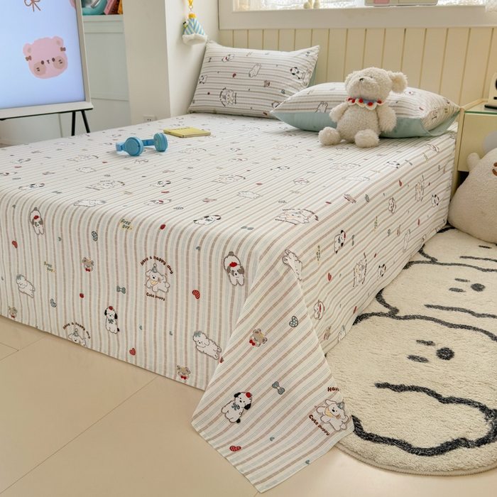 91家纺网 家纺一手货源 找家纺 曼之夏 2025新款全棉纯棉40支学生季卡通印花床单单床单床单单件 茶茶狗