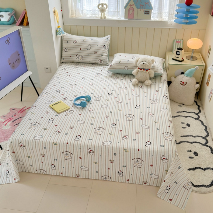 91家纺网 家纺一手货源 找家纺 曼之夏 2025新款全棉纯棉40支学生季卡通印花床单单床单床单单件 茶茶狗