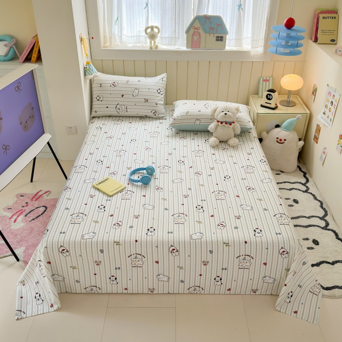 91家纺网 家纺一手货源 找家纺 曼之夏 2025新款全棉纯棉40支学生季卡通印花床单单床单床单单件 茶茶狗