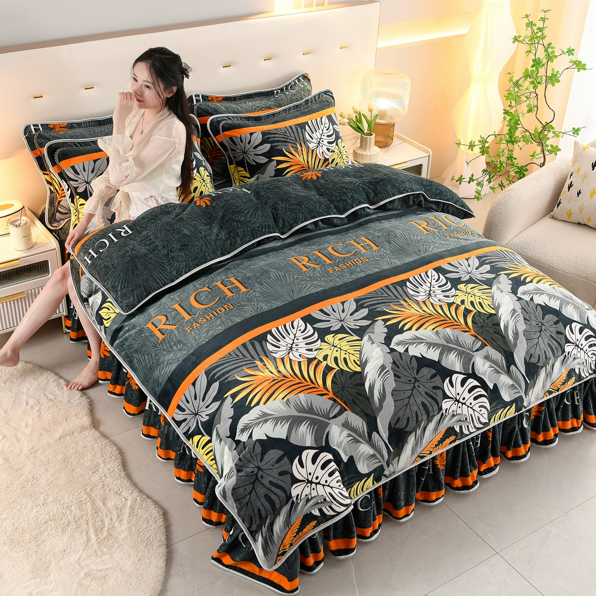 91家纺网 家纺一手货源 找家纺 贝诗梦 2025新款牛奶绒金貂绒法莱绒单被套 长安富贵