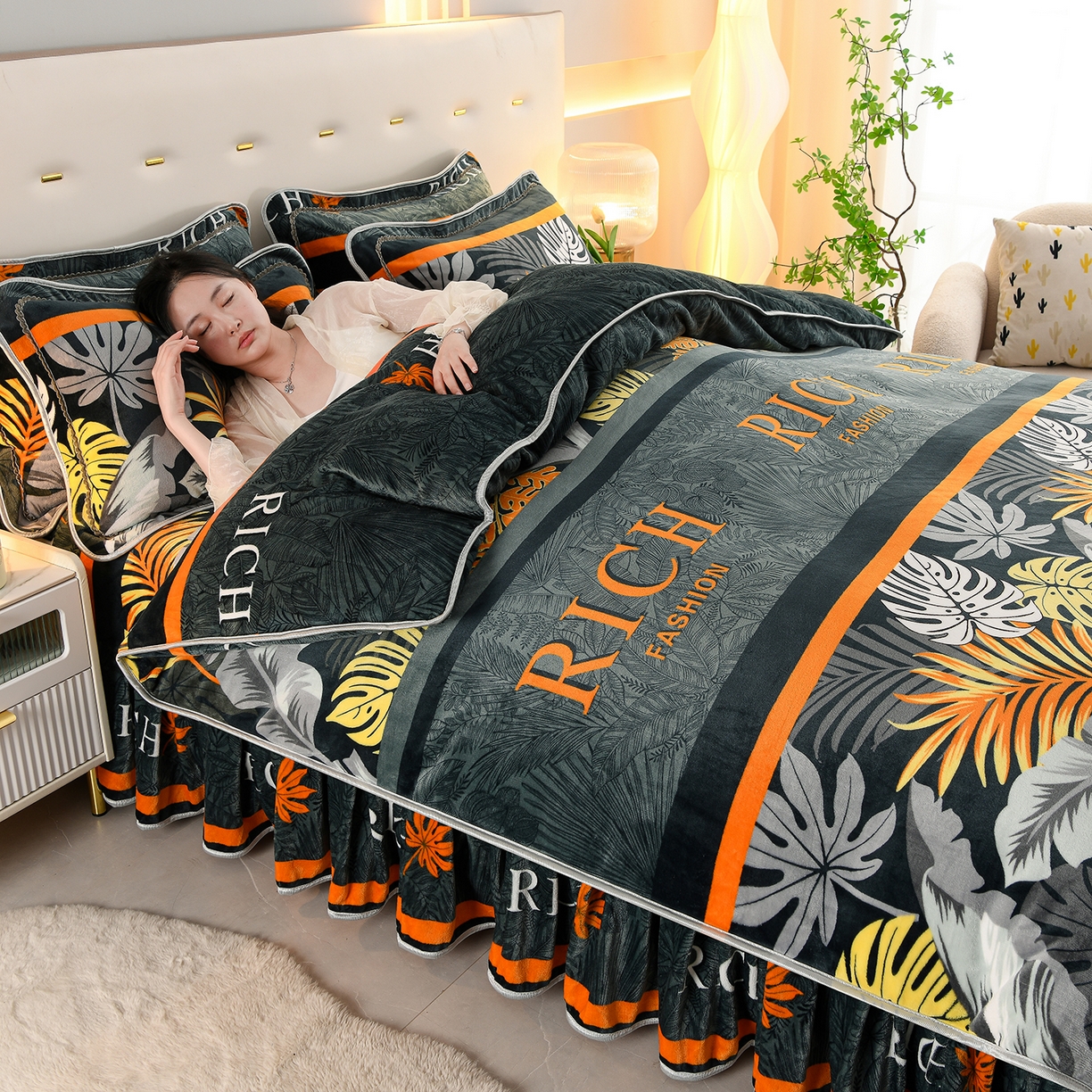 91家纺网 家纺一手货源 找家纺 贝诗梦 2025新款牛奶绒金貂绒法莱绒单被套 长安富贵