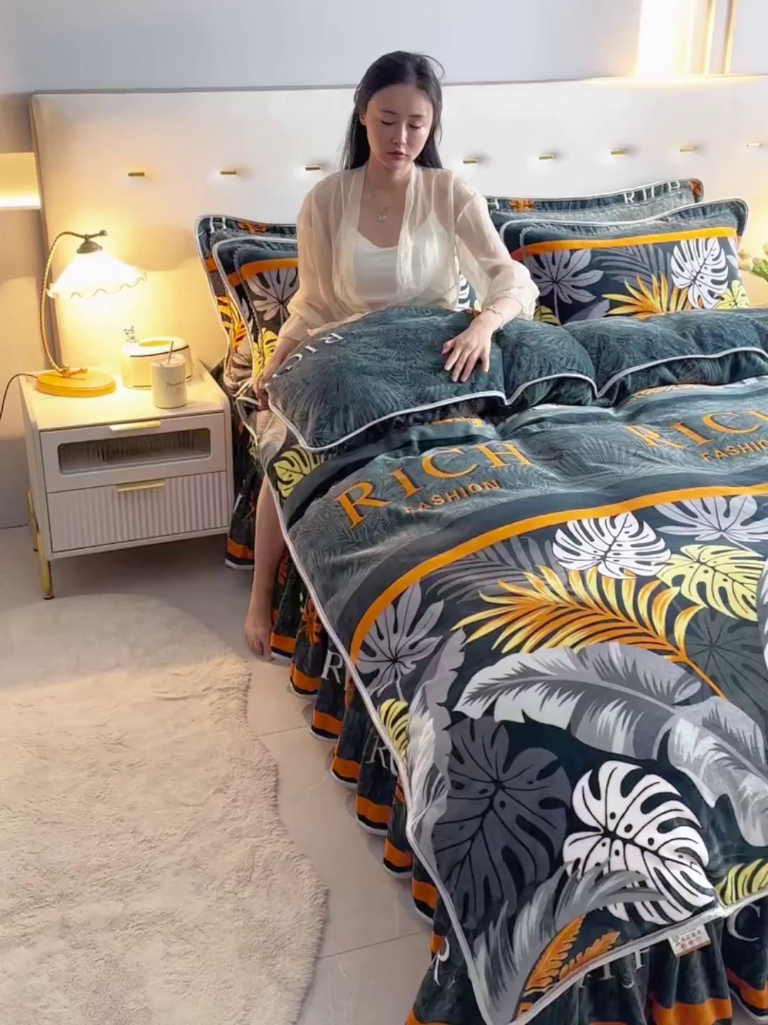 91家纺网 家纺一手货源 找家纺 贝诗梦 2025新款牛奶绒金貂绒法莱绒单被套 长安富贵