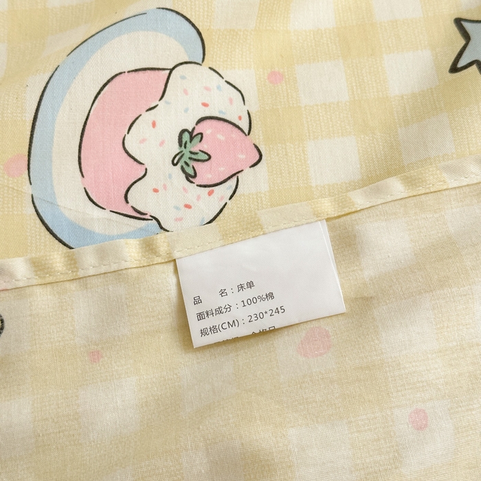 91家纺网 家纺一手货源 找家纺 曼之夏 2025新款全棉纯棉40支学生季卡通印花床单单床单床单单件 格子猫
