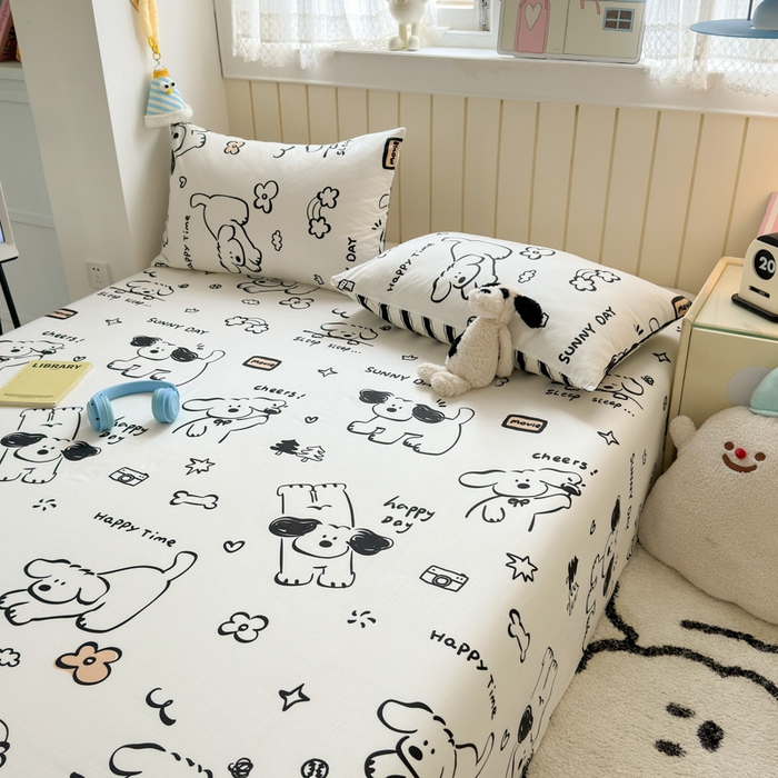 91家纺网 家纺一手货源 找家纺 曼之夏 2025新款全棉纯棉40支学生季卡通印花床单单床单床单单件 嗨皮狗