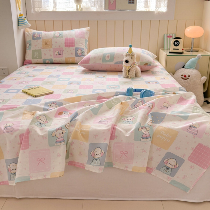 91家纺网 家纺一手货源 找家纺 曼之夏 2025新款全棉纯棉40支学生季卡通印花床单单床单床单单件 开心屋