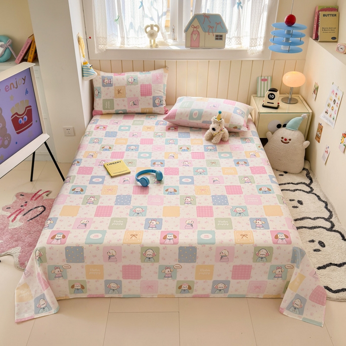 91家纺网 家纺一手货源 找家纺 曼之夏 2025新款全棉纯棉40支学生季卡通印花床单单床单床单单件 开心屋