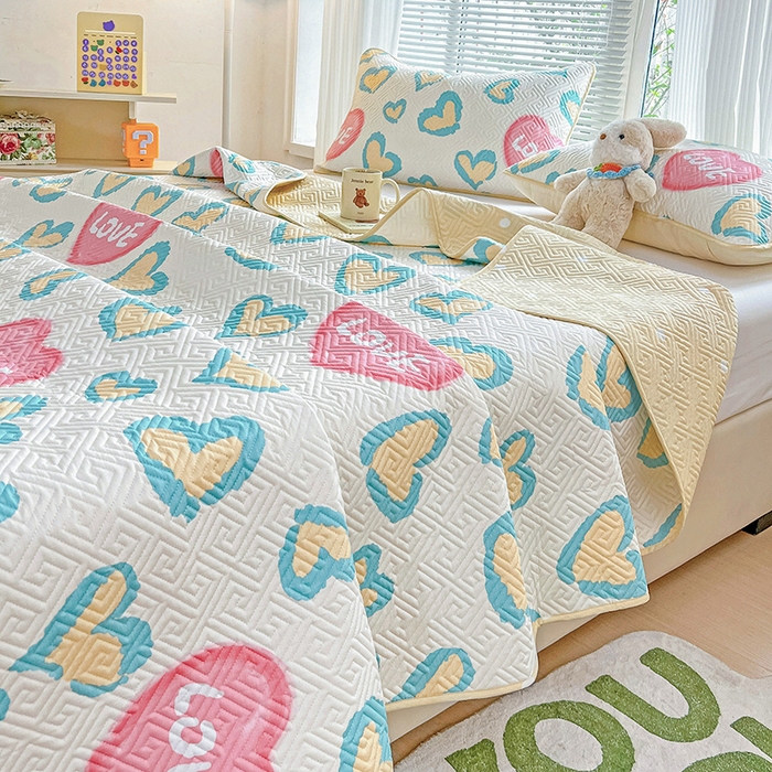 91家纺网 家纺一手货源 找家纺 羽爱家纺 2025新款A类双面印花全棉水洗床盖套件-三件套 心情-