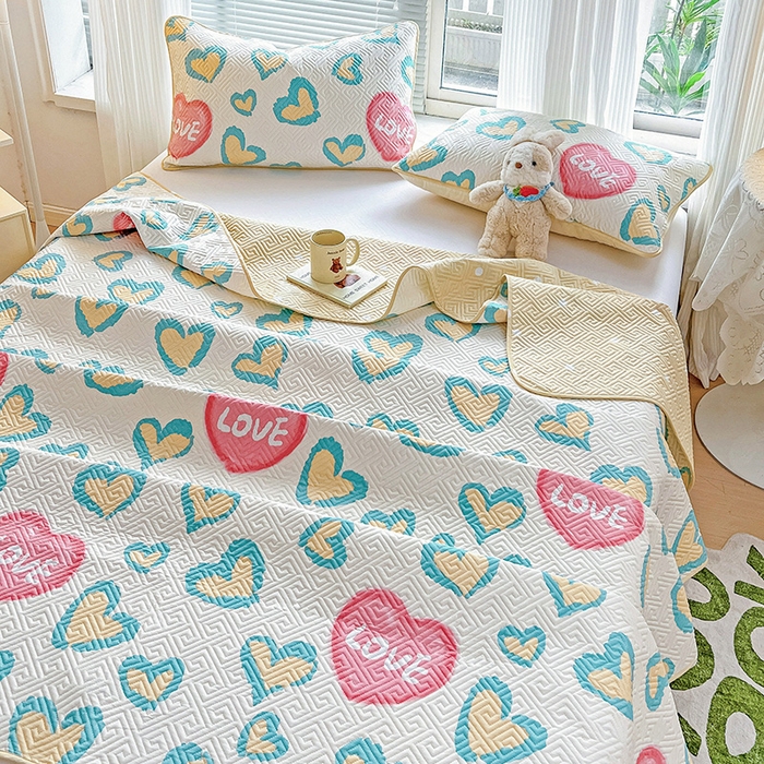 91家纺网 家纺一手货源 找家纺 羽爱家纺 2025新款A类双面印花全棉水洗床盖套件-三件套 心情-