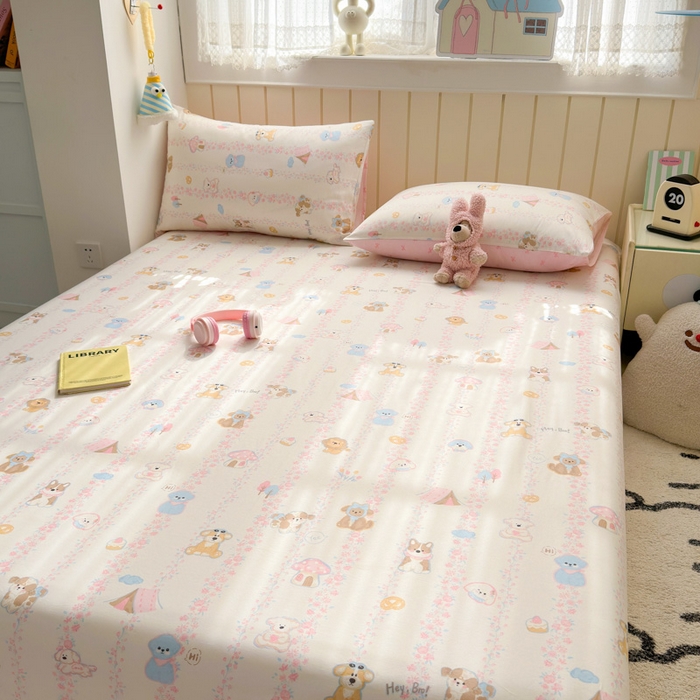 91家纺网 家纺一手货源 找家纺 曼之夏 2025新款全棉纯棉40支学生季卡通印花床单单床单床单单件 可爱多