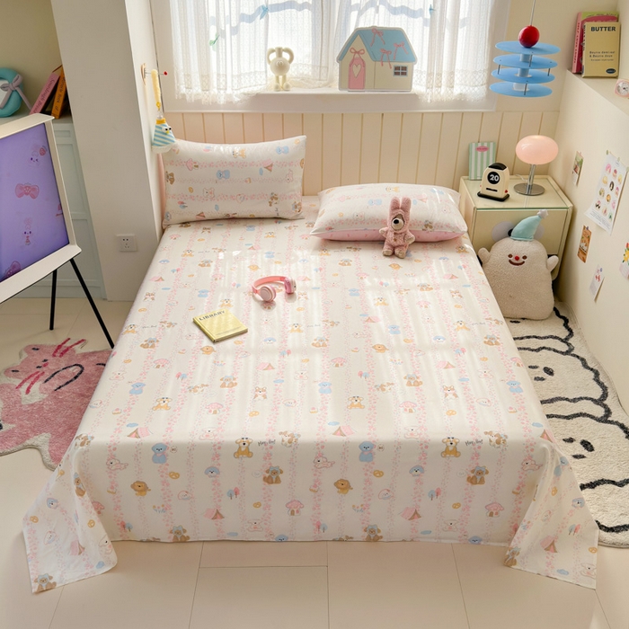 91家纺网 家纺一手货源 找家纺 曼之夏 2025新款全棉纯棉40支学生季卡通印花床单单床单床单单件 可爱多