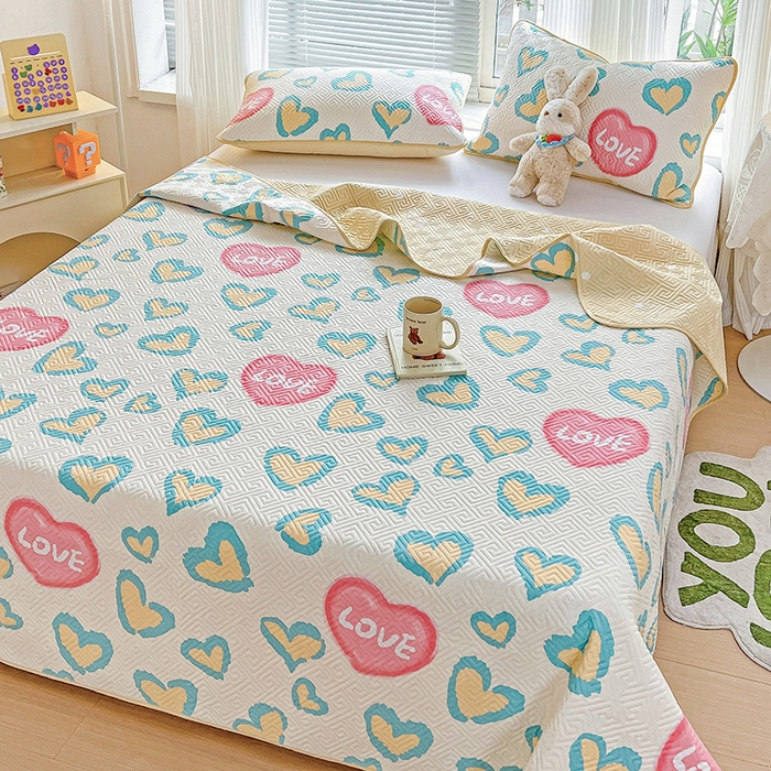 91家纺网 家纺一手货源 找家纺 羽爱家纺 2025新款A类双面印花全棉水洗床盖套件-三件套 心情-