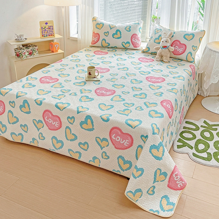 91家纺网 家纺一手货源 找家纺 羽爱家纺 2025新款A类双面印花全棉水洗床盖套件-三件套 心情-