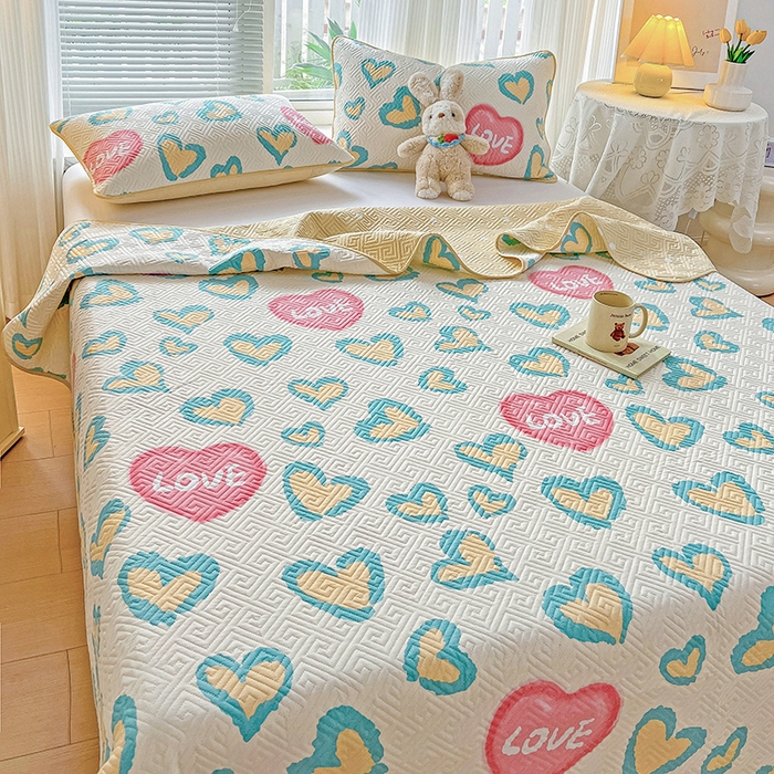 91家纺网 家纺一手货源 找家纺 羽爱家纺 2025新款A类双面印花全棉水洗床盖套件-三件套 心情-