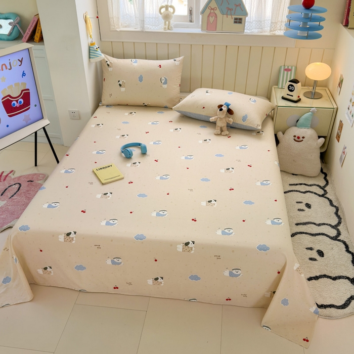 91家纺网 家纺一手货源 找家纺 曼之夏 2025新款全棉纯棉40支学生季卡通印花床单单床单床单单件 可可汪