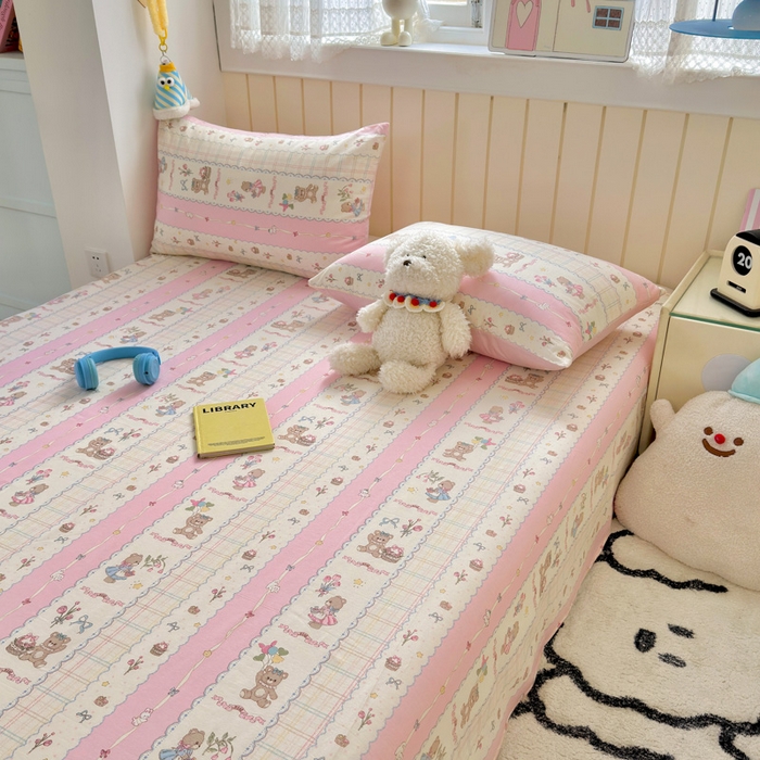 91家纺网 家纺一手货源 找家纺 曼之夏 2025新款全棉纯棉40支学生季卡通印花床单单床单床单单件 奶昔小熊