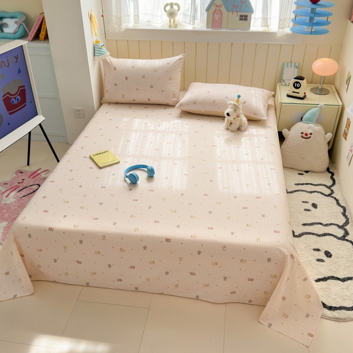 91家纺网 家纺一手货源 找家纺 曼之夏 2025新款全棉纯棉40支学生季卡通印花床单单床单床单单件 泡芙小象