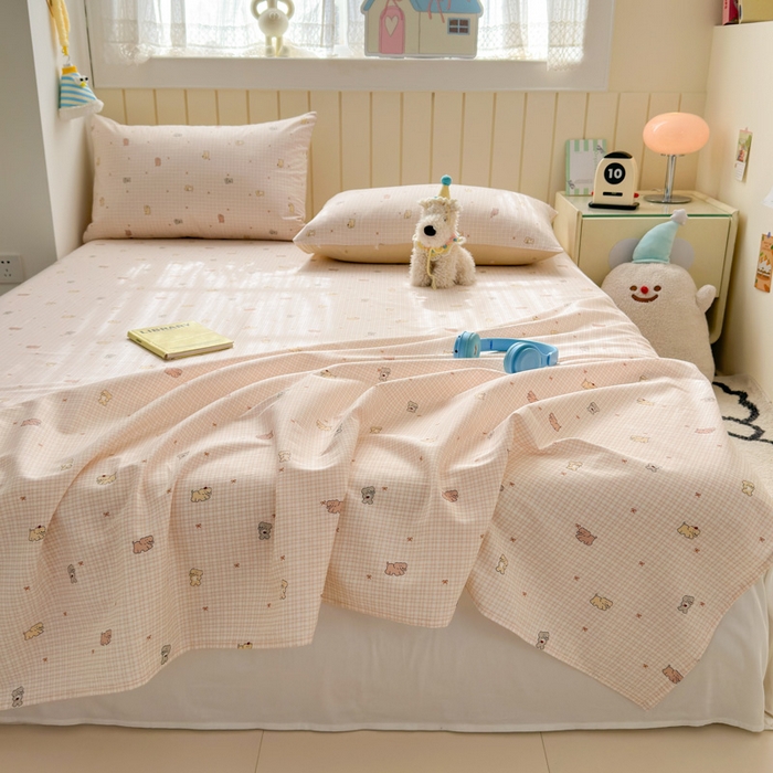 91家纺网 家纺一手货源 找家纺 曼之夏 2025新款全棉纯棉40支学生季卡通印花床单单床单床单单件 泡芙小象