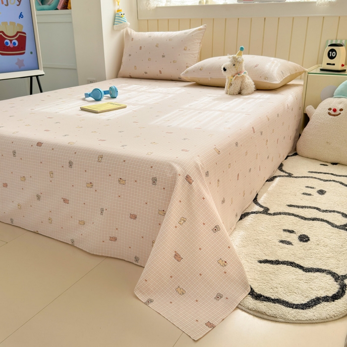 91家纺网 家纺一手货源 找家纺 曼之夏 2025新款全棉纯棉40支学生季卡通印花床单单床单床单单件 泡芙小象