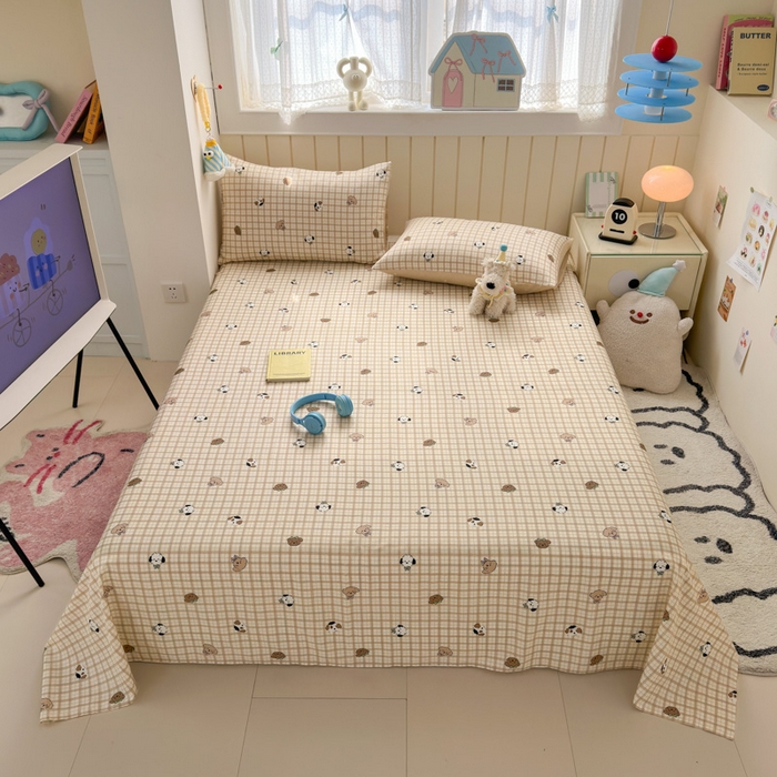 91家纺网 家纺一手货源 找家纺 曼之夏 2025新款全棉纯棉40支学生季卡通印花床单单床单床单单件 曲奇小狗