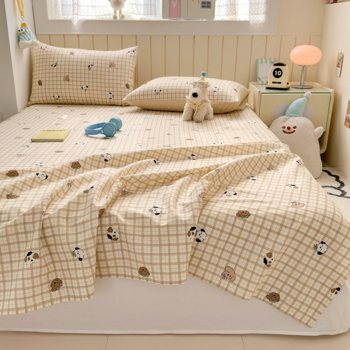 91家纺网 家纺一手货源 找家纺 曼之夏 2025新款全棉纯棉40支学生季卡通印花床单单床单床单单件 曲奇小狗