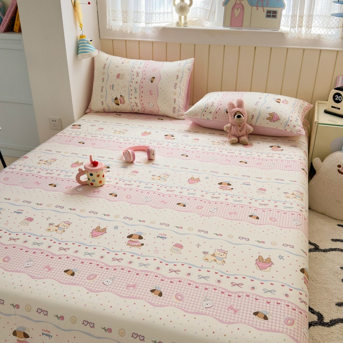 91家纺网 家纺一手货源 找家纺 曼之夏 2025新款全棉纯棉40支学生季卡通印花床单单床单床单单件 甜甜圈