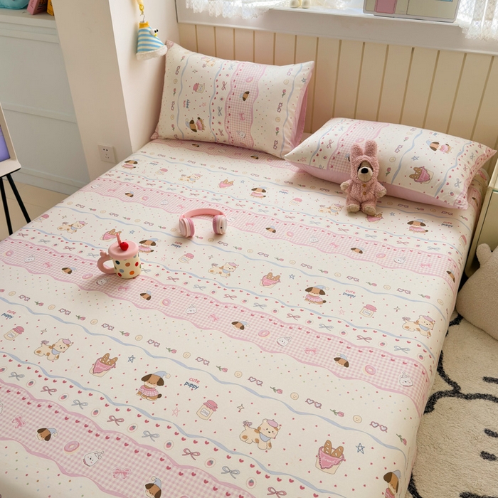 91家纺网 家纺一手货源 找家纺 曼之夏 2025新款全棉纯棉40支学生季卡通印花床单单床单床单单件 甜甜圈