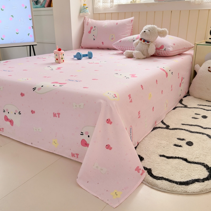 91家纺网 家纺一手货源 找家纺 曼之夏 2025新款全棉纯棉40支学生季卡通印花床单单床单床单单件 甜心猫咪