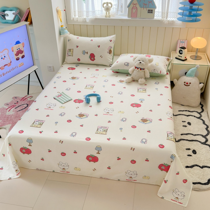 91家纺网 家纺一手货源 找家纺 曼之夏 2025新款全棉纯棉40支学生季卡通印花床单单床单床单单件 童画
