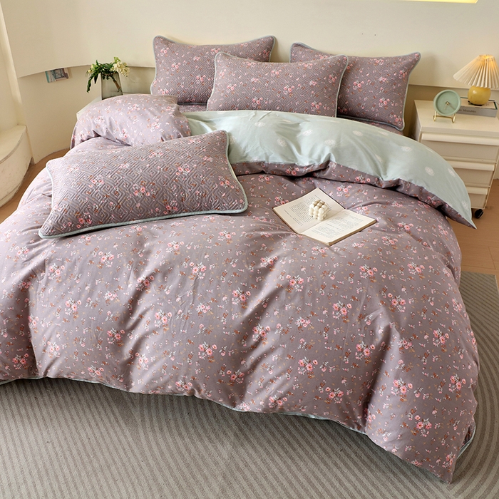 91家纺网 家纺一手货源 找家纺 羽爱家纺 2025新款A类双面印花全棉水洗床盖套件-三件套 长岛花-