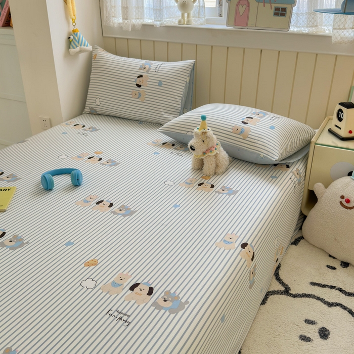 91家纺网 家纺一手货源 找家纺 曼之夏 2025新款全棉纯棉40支学生季卡通印花床单单床单床单单件 小狗日记