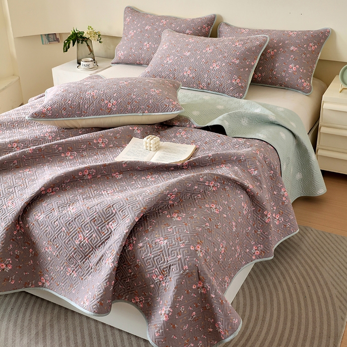 91家纺网 家纺一手货源 找家纺 羽爱家纺 2025新款A类双面印花全棉水洗床盖套件-三件套 长岛花-