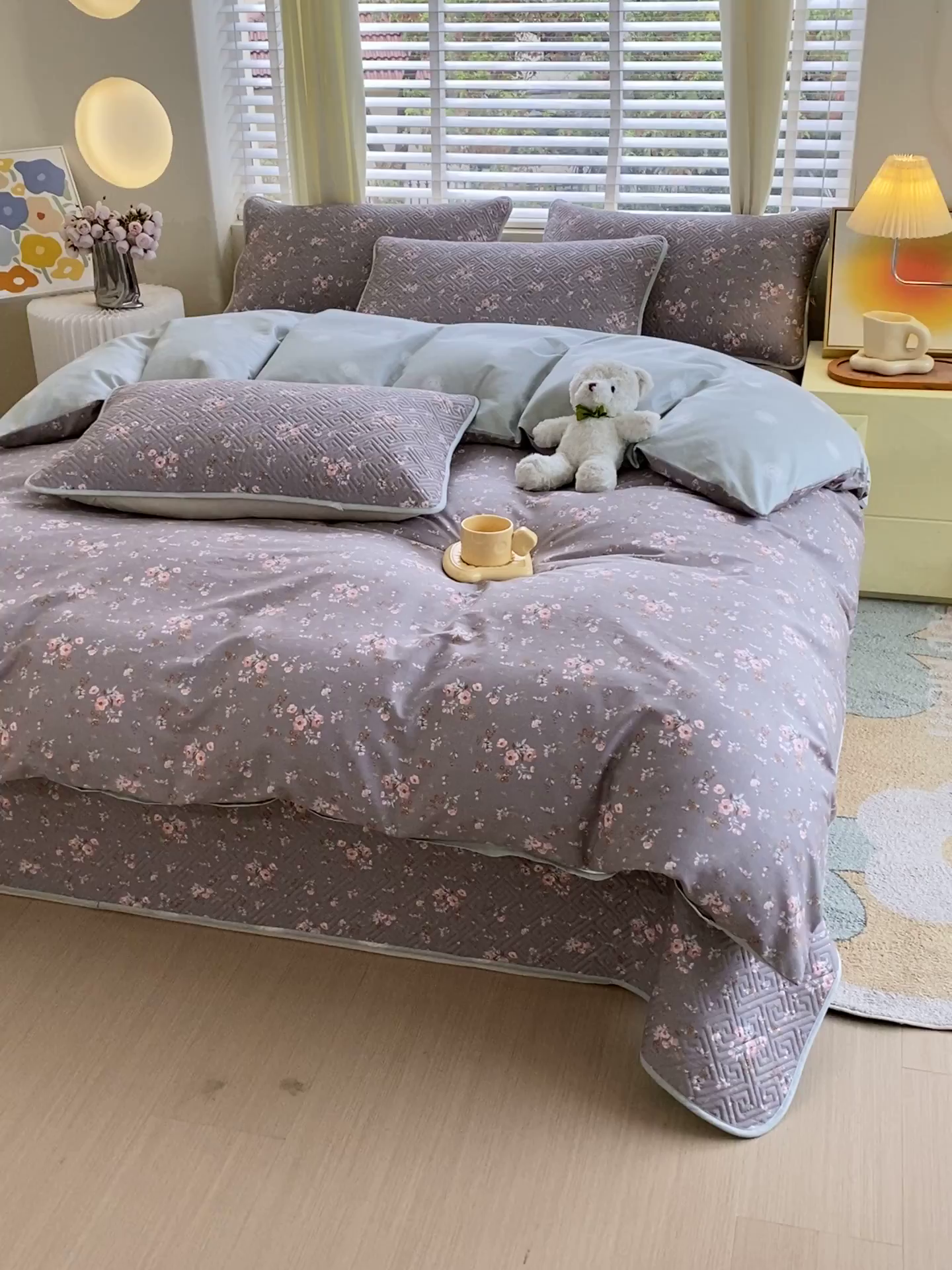 91家纺网 家纺一手货源 找家纺 羽爱家纺 2025新款A类双面印花全棉水洗床盖套件-三件套 长岛花-