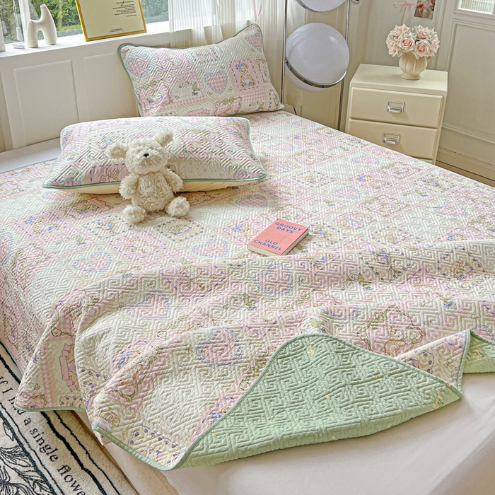 91家纺网 家纺一手货源 找家纺 羽爱家纺 2025新款A类双面印花全棉水洗床盖套件-三件套 彩虹蛋糕