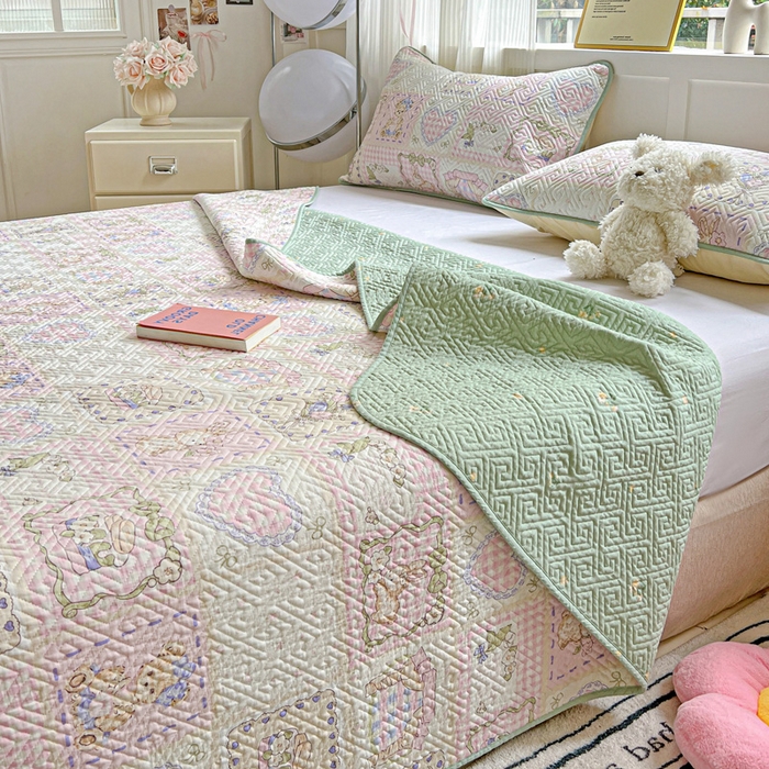 91家纺网 家纺一手货源 找家纺 羽爱家纺 2025新款A类双面印花全棉水洗床盖套件-三件套 彩虹蛋糕