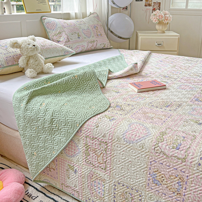 91家纺网 家纺一手货源 找家纺 羽爱家纺 2025新款A类双面印花全棉水洗床盖套件-三件套 彩虹蛋糕