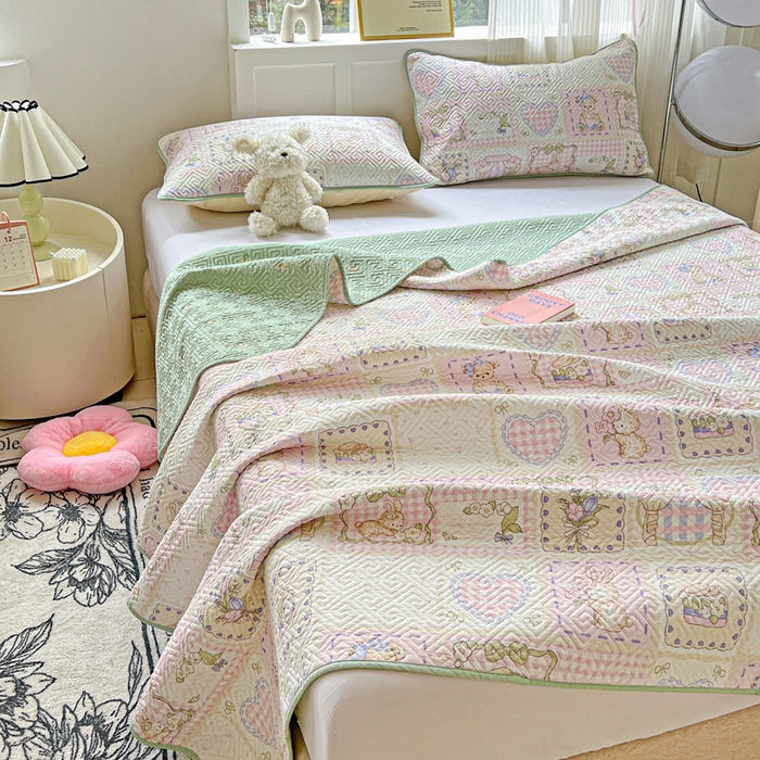 91家纺网 家纺一手货源 找家纺 羽爱家纺 2025新款A类双面印花全棉水洗床盖套件-三件套 彩虹蛋糕