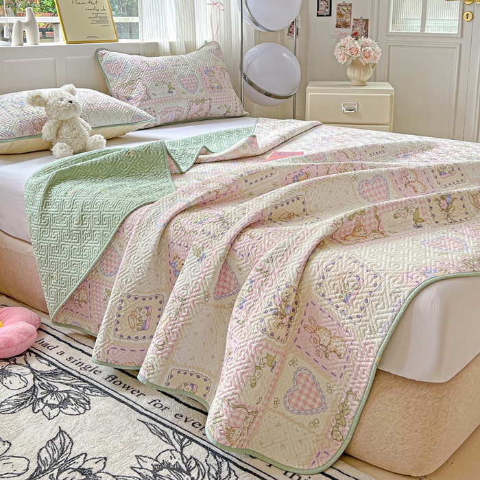 91家纺网 家纺一手货源 找家纺 羽爱家纺 2025新款A类双面印花全棉水洗床盖套件-三件套 彩虹蛋糕