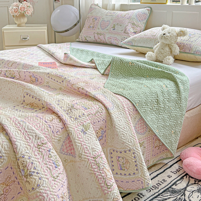 91家纺网 家纺一手货源 找家纺 羽爱家纺 2025新款A类双面印花全棉水洗床盖套件-三件套 彩虹蛋糕