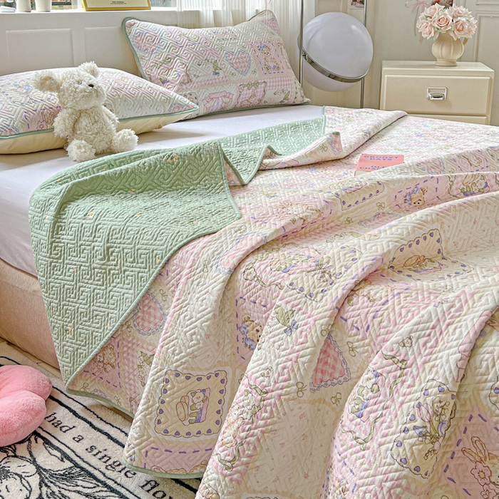 91家纺网 家纺一手货源 找家纺 羽爱家纺 2025新款A类双面印花全棉水洗床盖套件-三件套 彩虹蛋糕