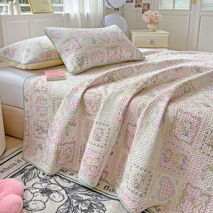 91家纺网 家纺一手货源 找家纺 羽爱家纺 2025新款A类双面印花全棉水洗床盖套件-三件套 彩虹蛋糕