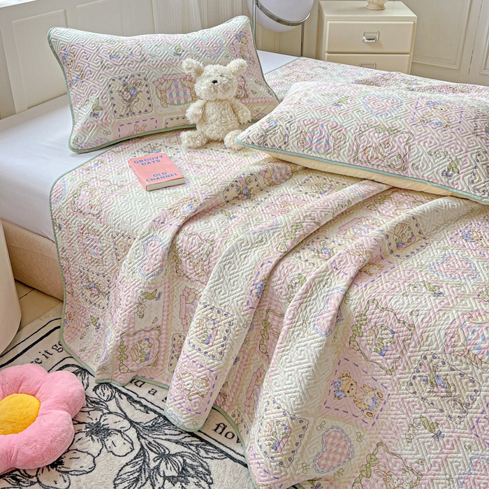 91家纺网 家纺一手货源 找家纺 羽爱家纺 2025新款A类双面印花全棉水洗床盖套件-三件套 彩虹蛋糕